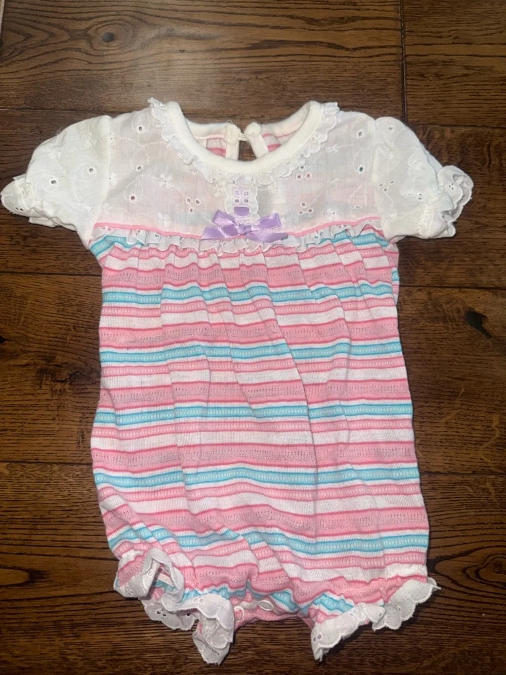 Vintage Baby Girl Striped Lace Bubble Romper 3-6 Month
